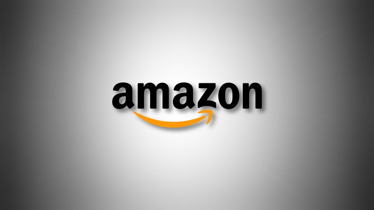 Amazon logo on a grey gradient
