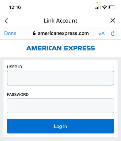 The american express link account page