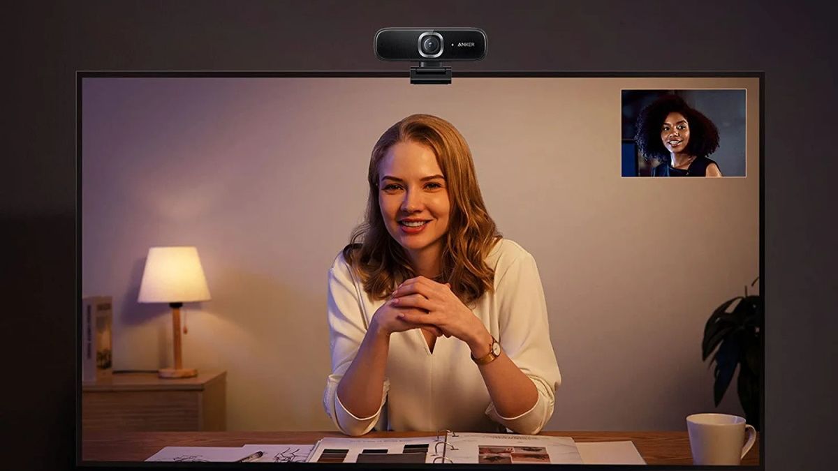 Person using Anker PowerConf on video call