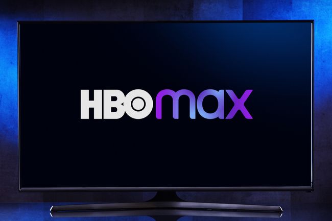 A TV screen showing the HBO Max logo.
