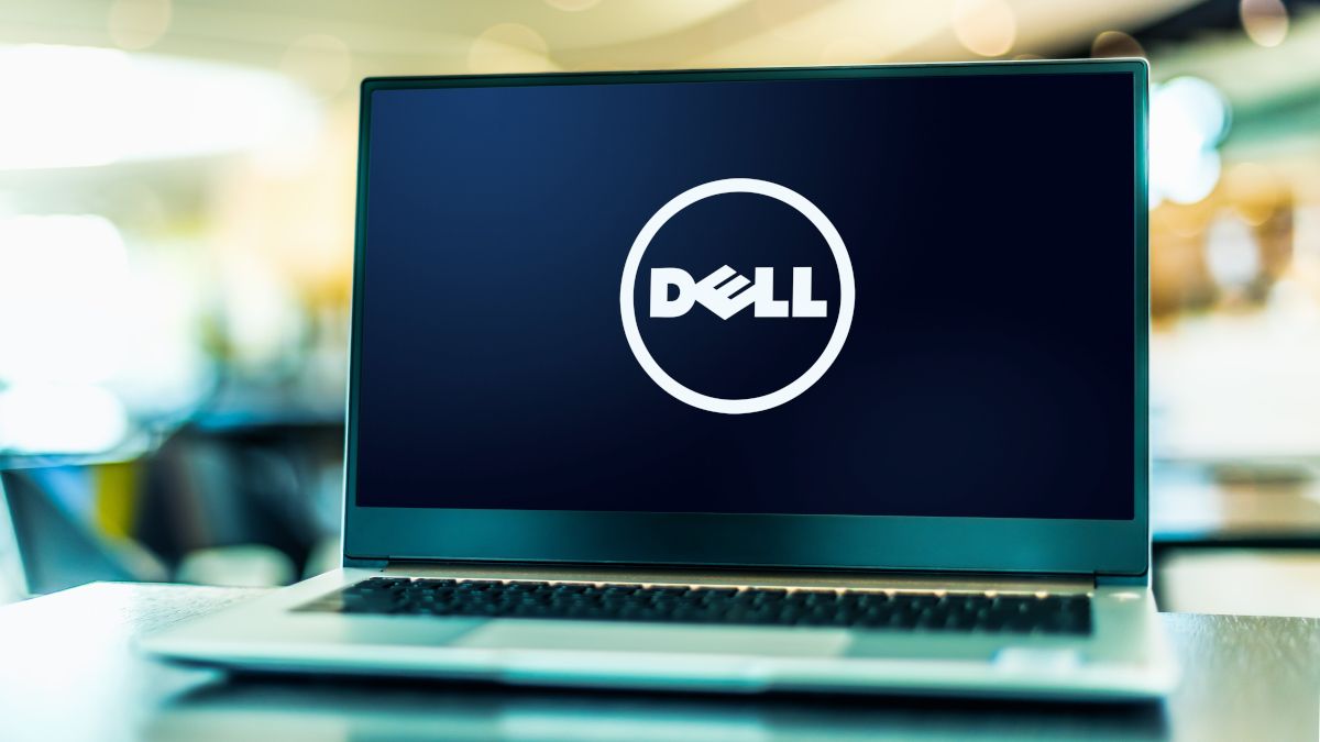 Open laptop with Dell logo visible on screen
