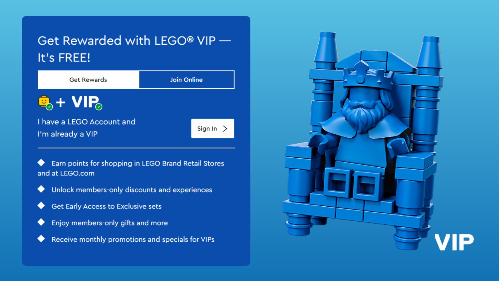 Lego best sale vip number