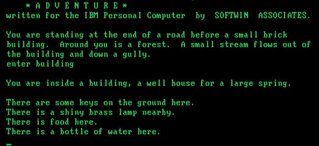 A screenshot of Microsoft Adventure on IBM PC in 80-column mode.