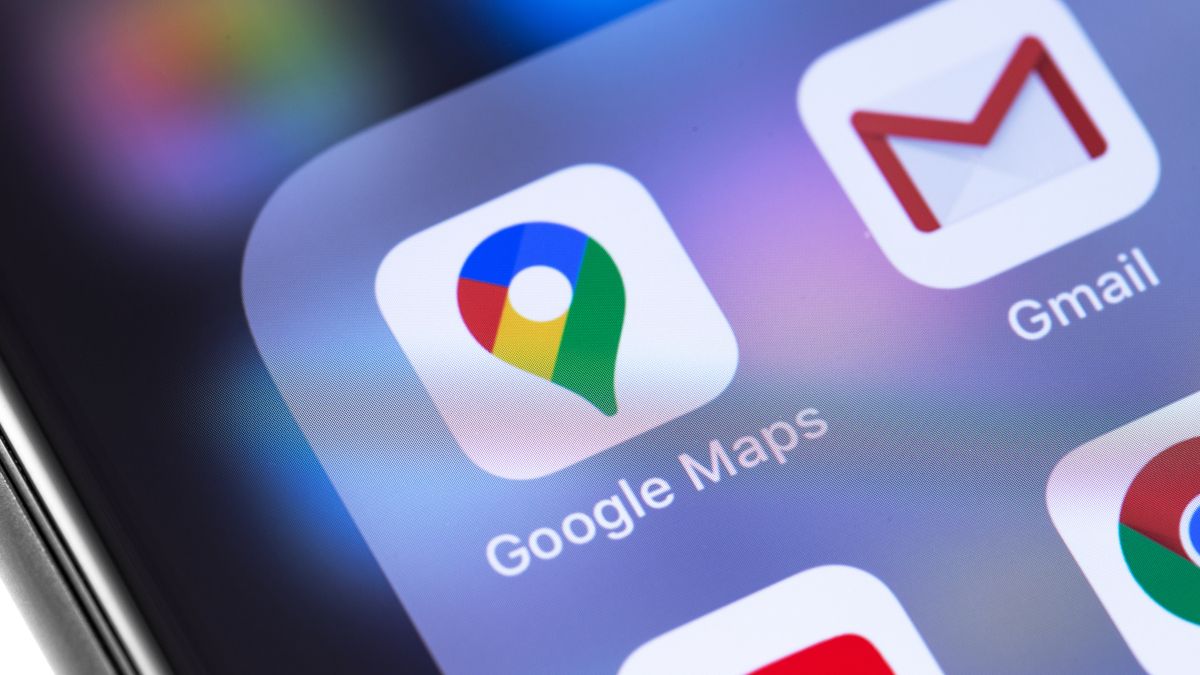 Closeup of the Google Maps app icon on a smartphone