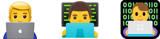 Male Technologist emoji by Apple, Google, and Microsoft.