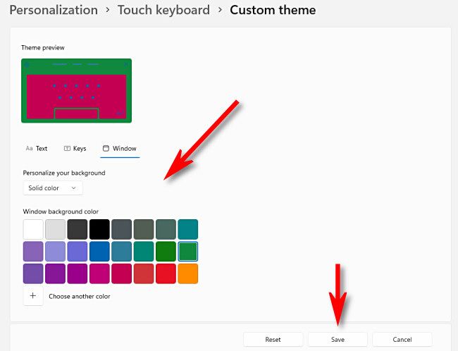 Choose touch keyboard theme colors, then click "Save."