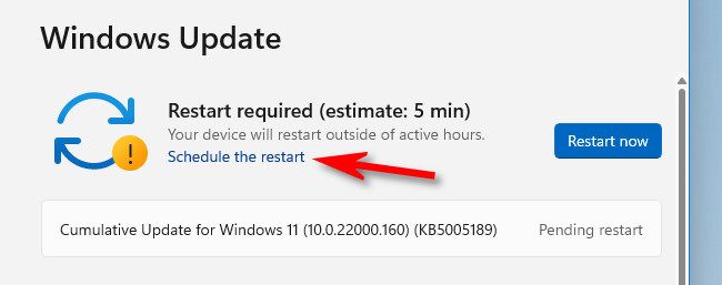 In Windows Update, click "Schedule the Restart."