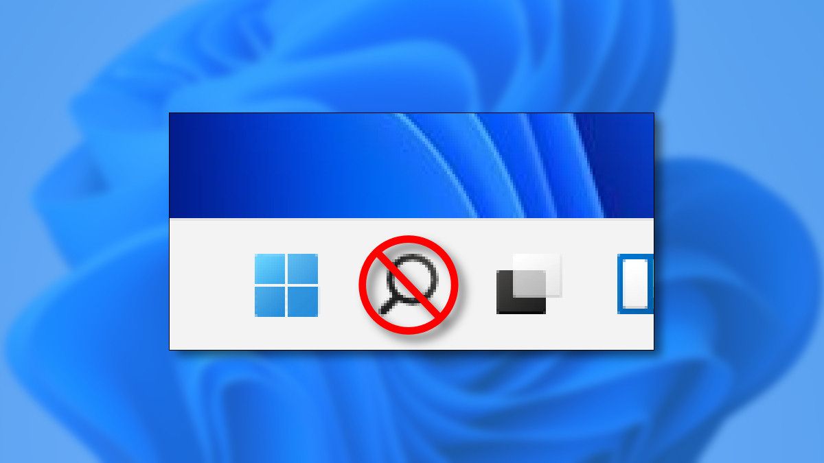 A crossed-out Seach button on the Windows 11 taskbar.