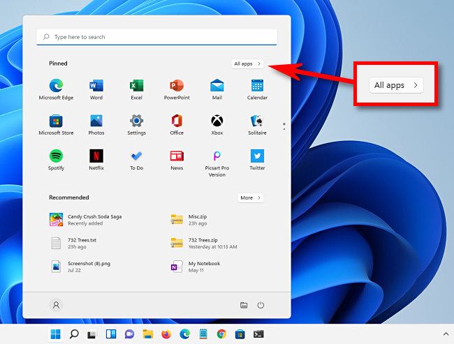 Click "All Apps" in the Windows 11 Start menu.