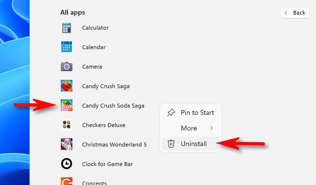 Right-click the application and select "Uninstall."
