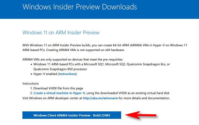 Download the ARM64 Windows 11 Insider Preview.