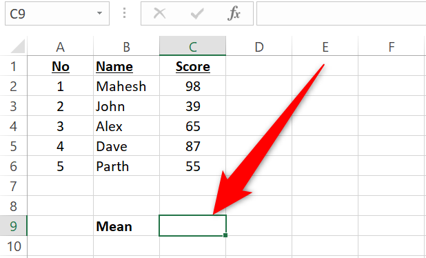 Click the C9 cell in Excel.