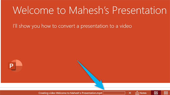 Video conversion progress in PowerPoint.