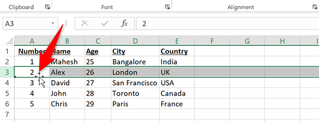 Bring the cursor around the row's border in Excel.