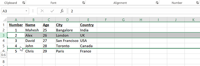 Drag a row in Excel.