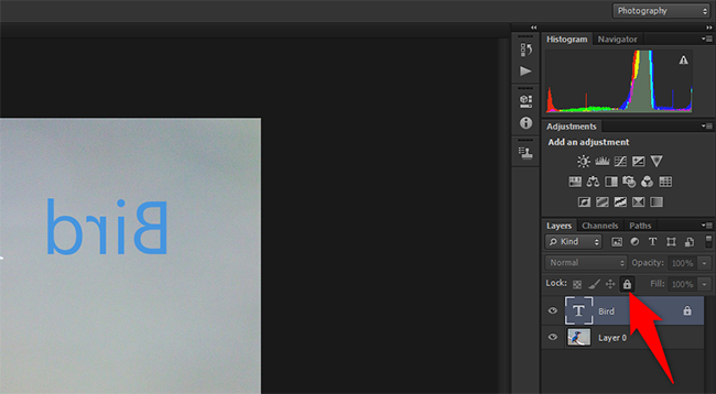Click the lock icon for a layer in the "Layers" panel in Photoshop.