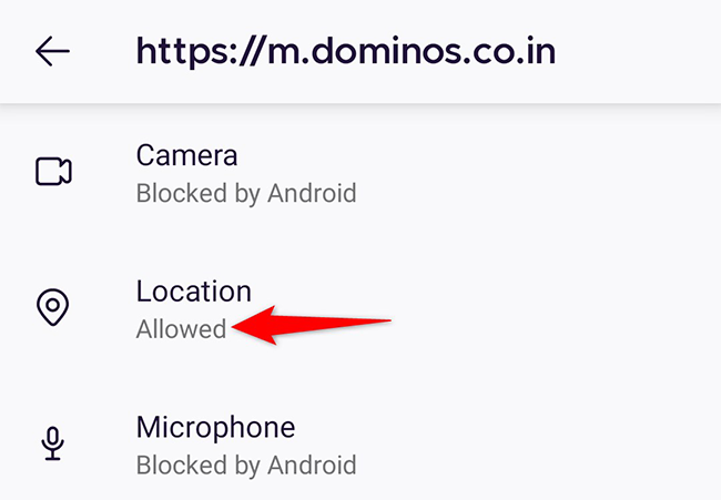 Check if a site can access the user location in Firefox on Android.