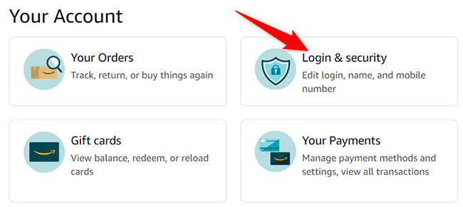 Select "Login & Security" on the "Your Account" page of the Amazon site.