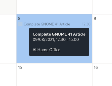 GNOME calendar tooltip summary