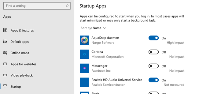 Windows 10 startup menu.
