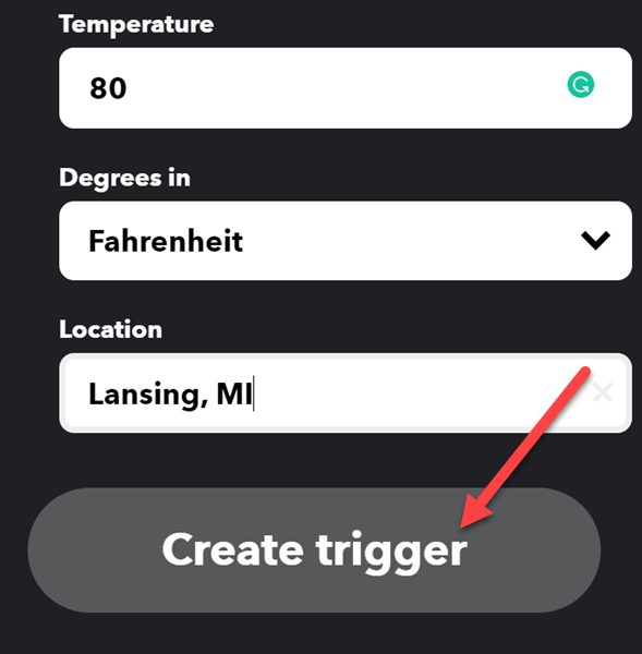 Fill out the details and click &quot;Create Trigger.&quot;