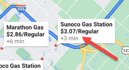 google maps trip planner gas