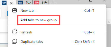Right-click and select "Add Tabs to New Group."