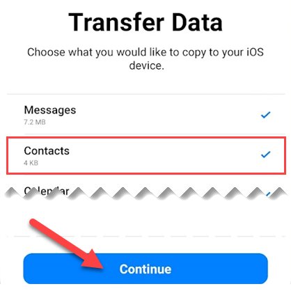 Select &quot;Contacts&quot; and &quot;Continue.&quot;