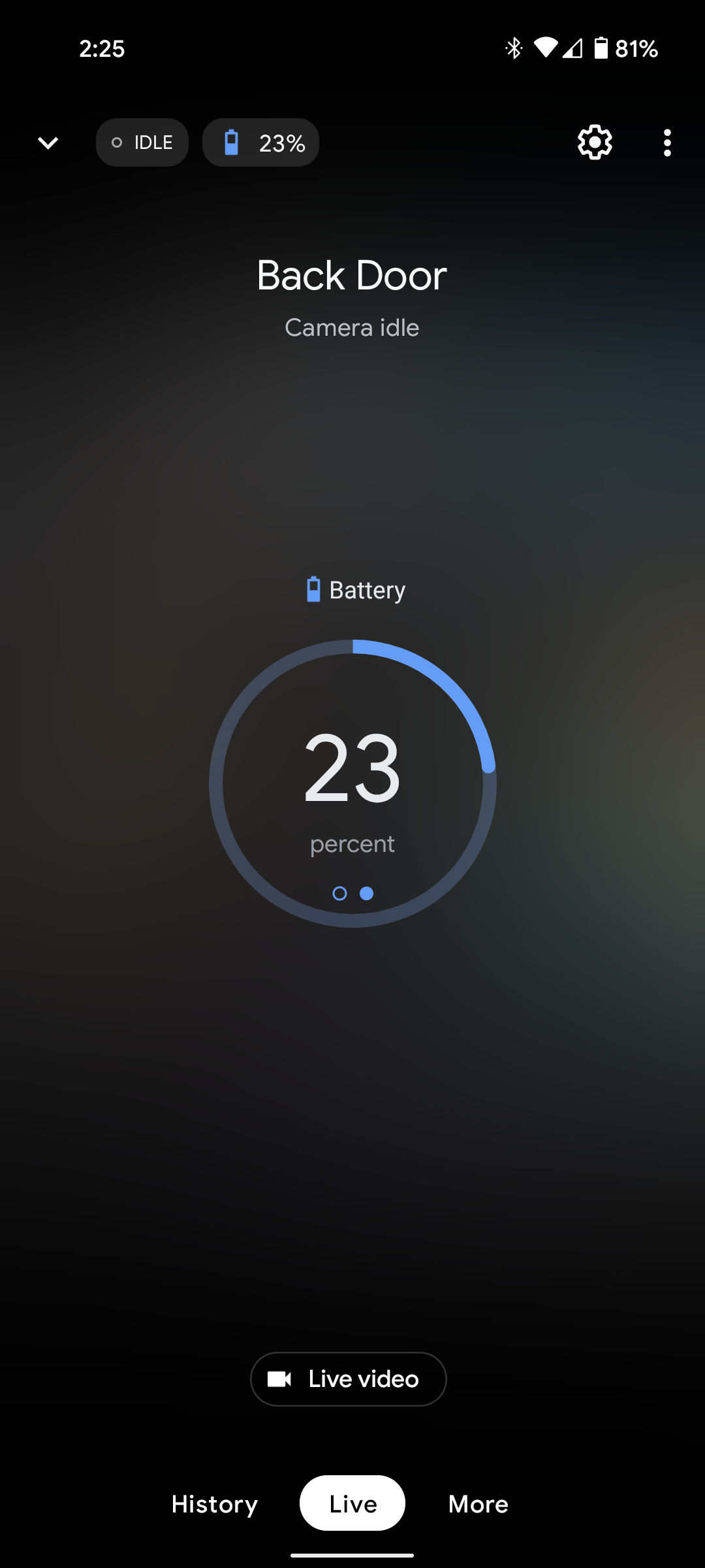 A screenshot showing 23% remaining battery life in the Home app