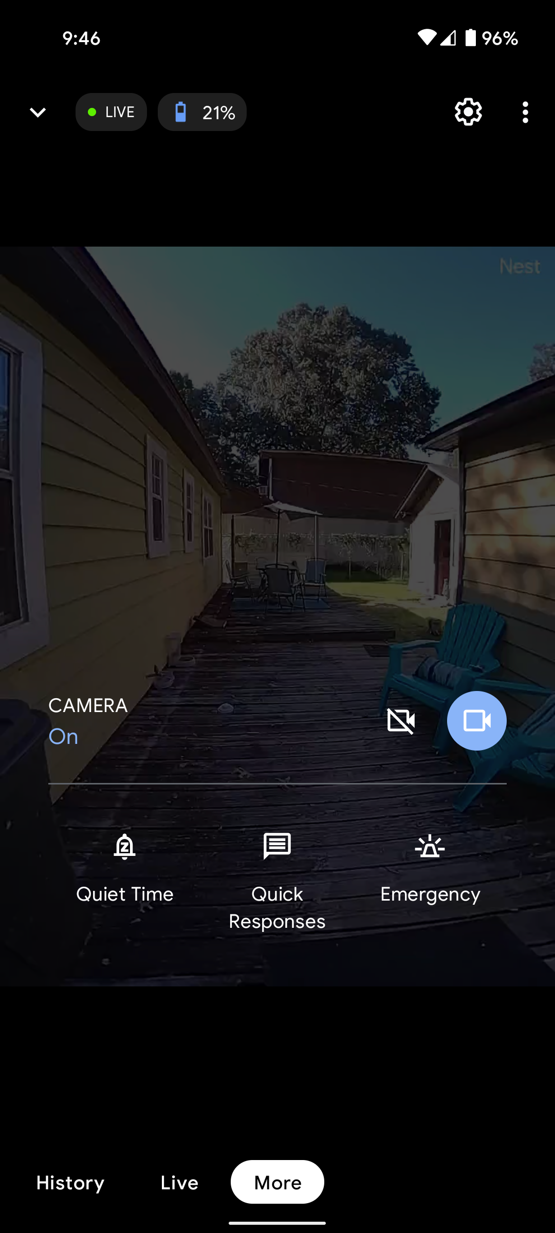 A screenshot of the live feed with options from the Home app
