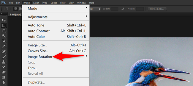 Click Image > Image Rotation in Photoshop.