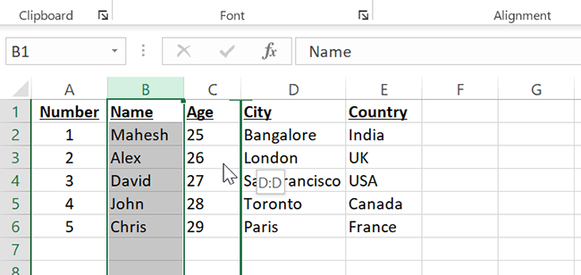 Drag a column in Excel.