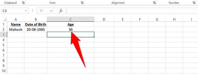 Age in years in Excel.