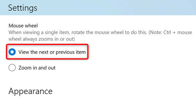 Enable the "View the Next or Previous Item" option on the "Settings" page in Photos.