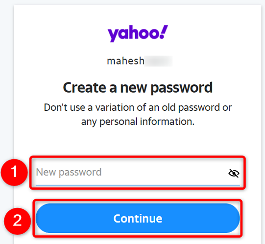 Click "New Password" on the "Create a New Password" page of the Yahoo site.