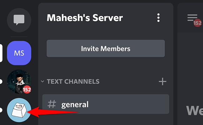 Select a server in Discord on mobile.