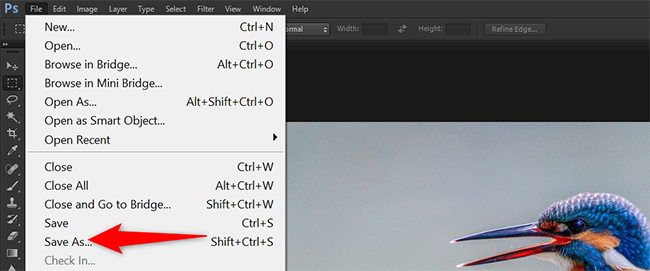 Click File > Save As in Photoshop.
