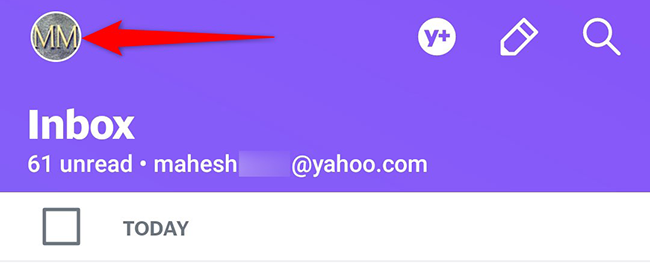 Tap the profile icon in the Yahoo Mail app.