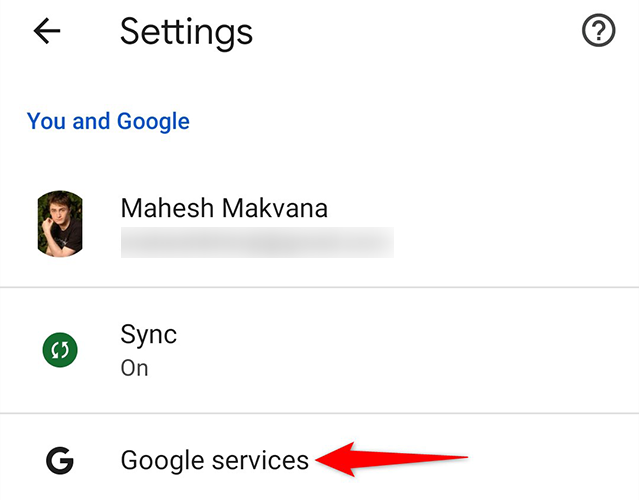 Tap "Google Services" on the "Settings" page in Chrome on Android.