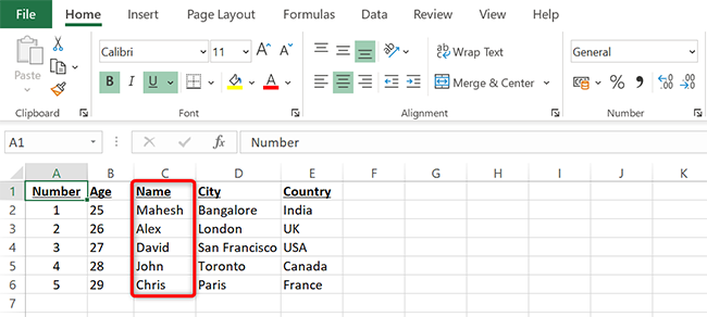 A column moved with cut and paste in Excel.