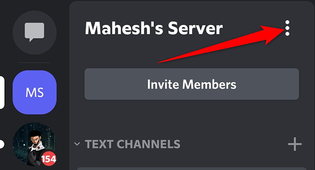 Tap the three dots in the top-right corner of a server in Discord on mobile.