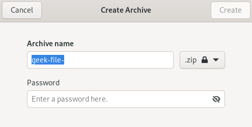 GNOME Files compressed archive dialog