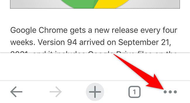 Tap the three dots in the bottom-right corner of Chrome on iPhone.