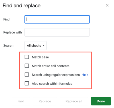 Add search parameters in Google Sheets