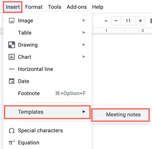 Select Meeting Notes next to Templates