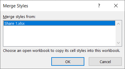 Select the merge styles from workbook