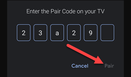 Enter code and tap "Pair."