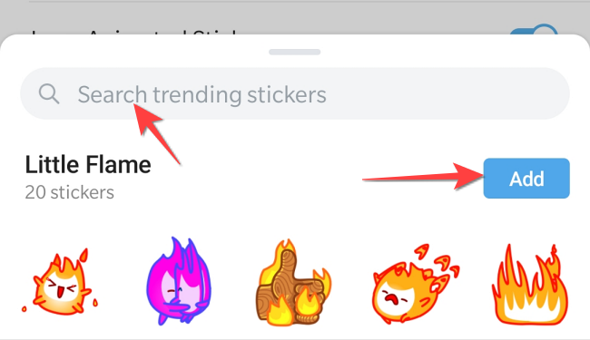 Search for more stickers or tap "Add" to download them.
