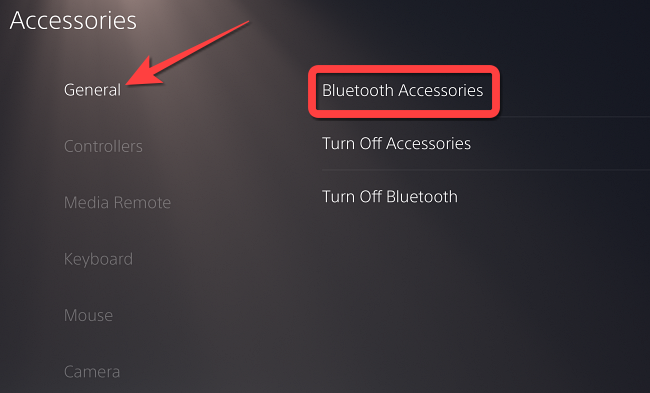 Select "General" and choose "Bluetooth Accessories"