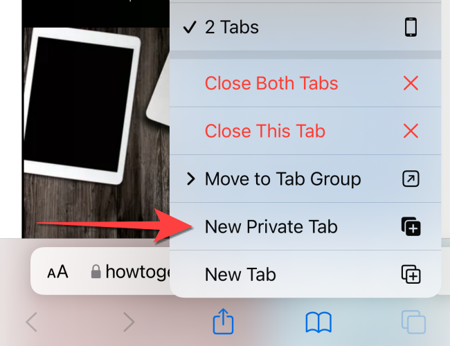 Select "New Private Tab" from the menu that pops up.